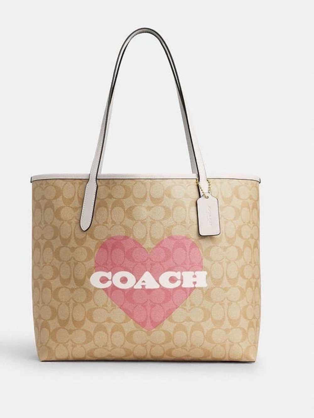 COACH City Tote in Signature Canvas with heart print